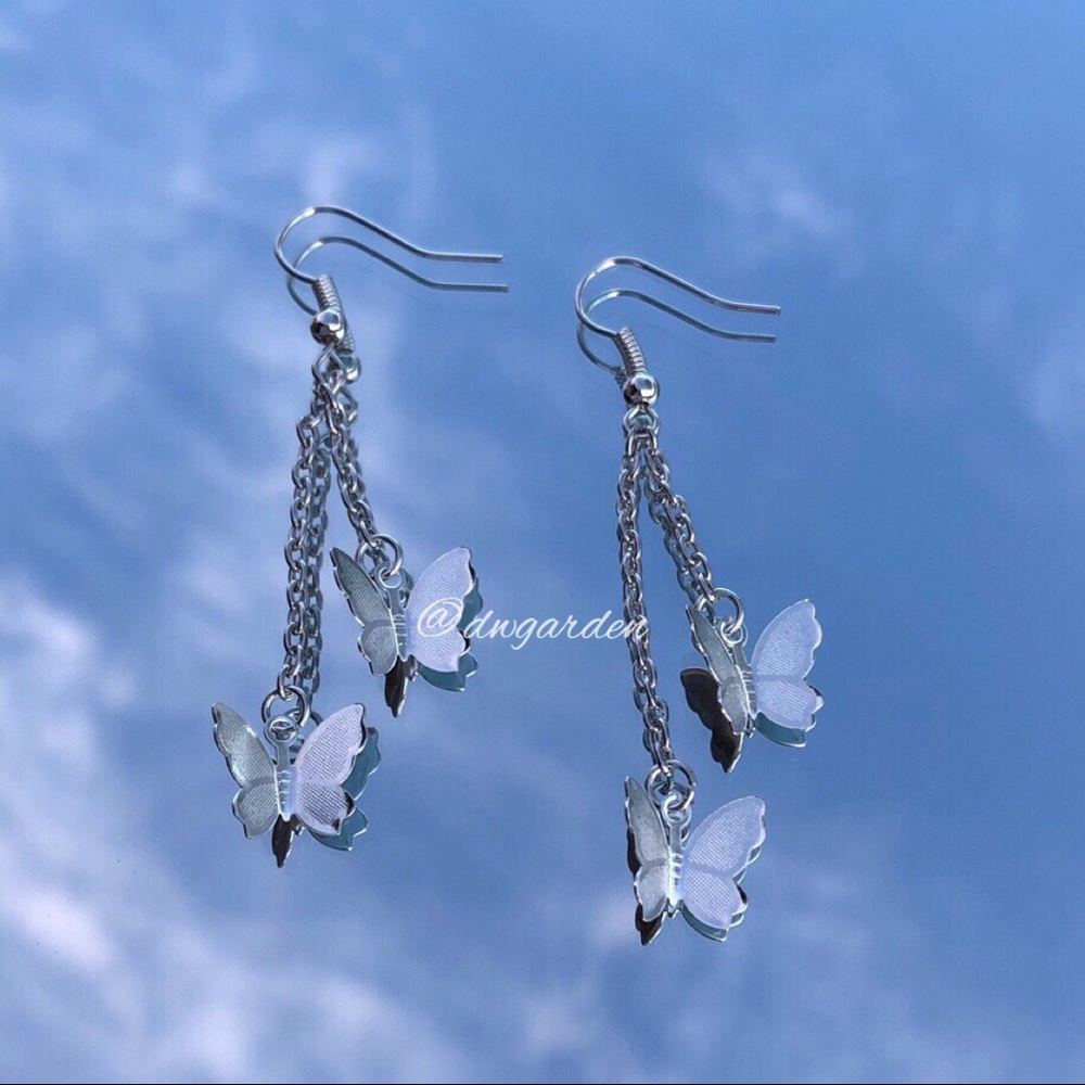 Silver Fluttering Butterfly Chain Earrings